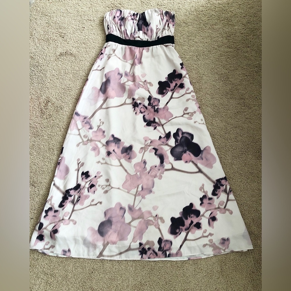 h&m pink floral strapless dress